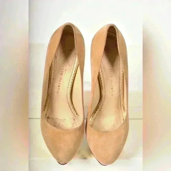 CHARLOTTE  OLYMPIA Beige Gold Metallic Dolly High Heel Suede Pumps 38.5EU Italy - Picture 2 of 8